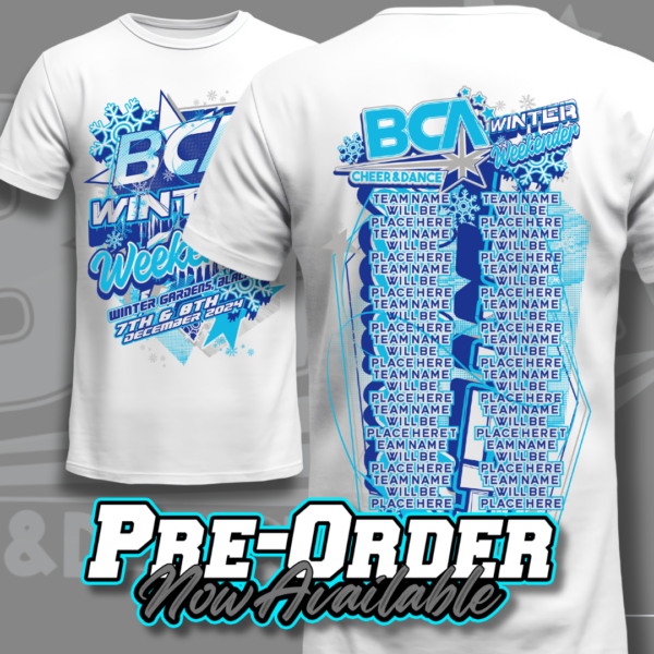 BCA Winter Weekender 2024 T-shirt Pre-order Artwork - Rear